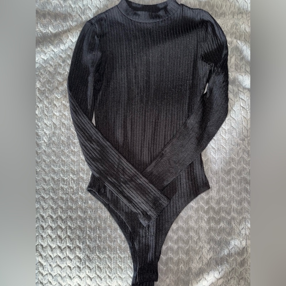 Black Ribbed Long Sleeve Bodysuit